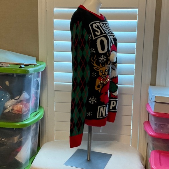 Holiday Time Santa Crewneck Sweater - Black, Red, Green - Picture 2 of 9